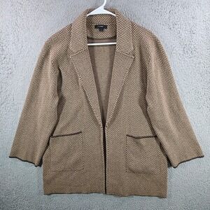 J.Crew Womens Large Herringbone Sweater Blazer Brown Merino Wool Blend Cardigan